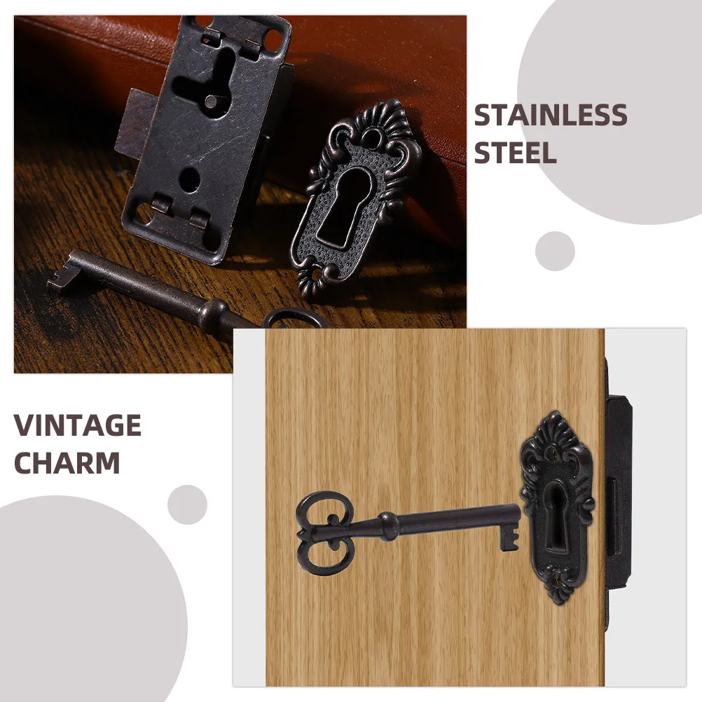 1Set Vintage Drawer Lock Set Cabinet Lock for Jewelry Box Desk Furniture Security Cupboard Locks with Key