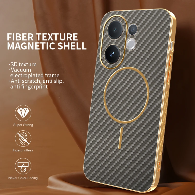 

Case For vivo V60 New Electroplating Kevlar Magnetic Frosted Cover For vivo V60 Shockproof Bumper Funda
