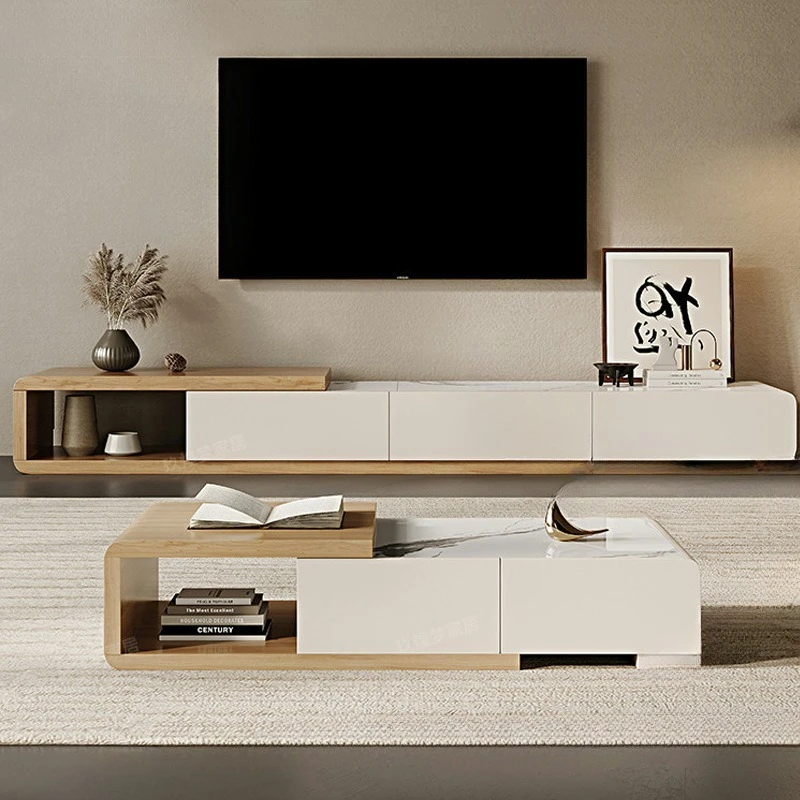 

New, rock slab, coffee table, TV cabinet, combination, retractable, log color
