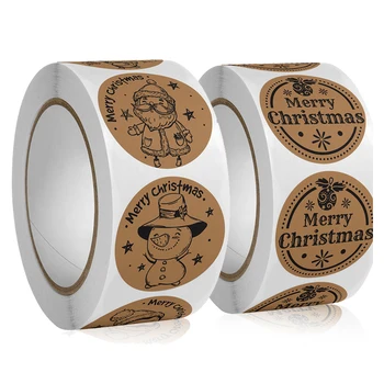 100-500 قطعة ورق الكرافت عيد ميلاد سعيد ملصقات عطلة ملصق زينة عيد الميلاد حفل زفاف مغلف زجاجة ختم التسمية