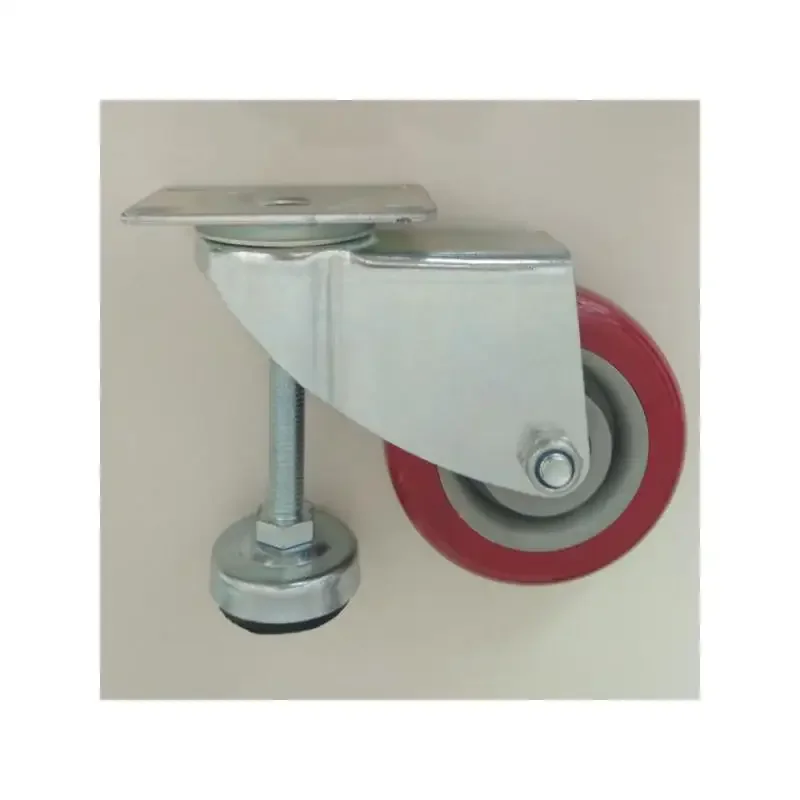 1 Pcs Packing 4 Inch Caster Horizontal Adjustment Wheel Medium-sized Jujube Red Pvc Adjustable With Foot Cup