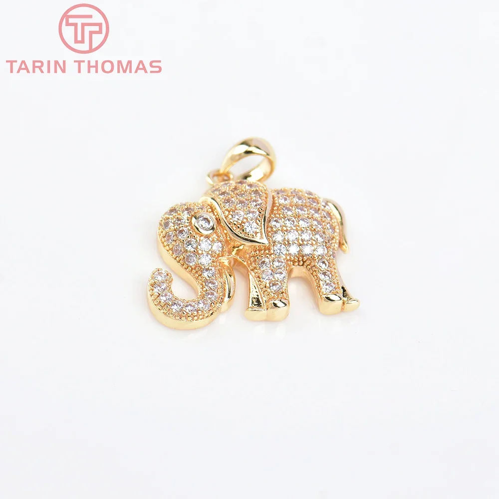 Colgantes de latón con circón para fabricación de joyas, abalorios de elefante de alta calidad, Color dorado de 24K, 5786, 2 piezas, 19,5x15MM, venta al por mayor