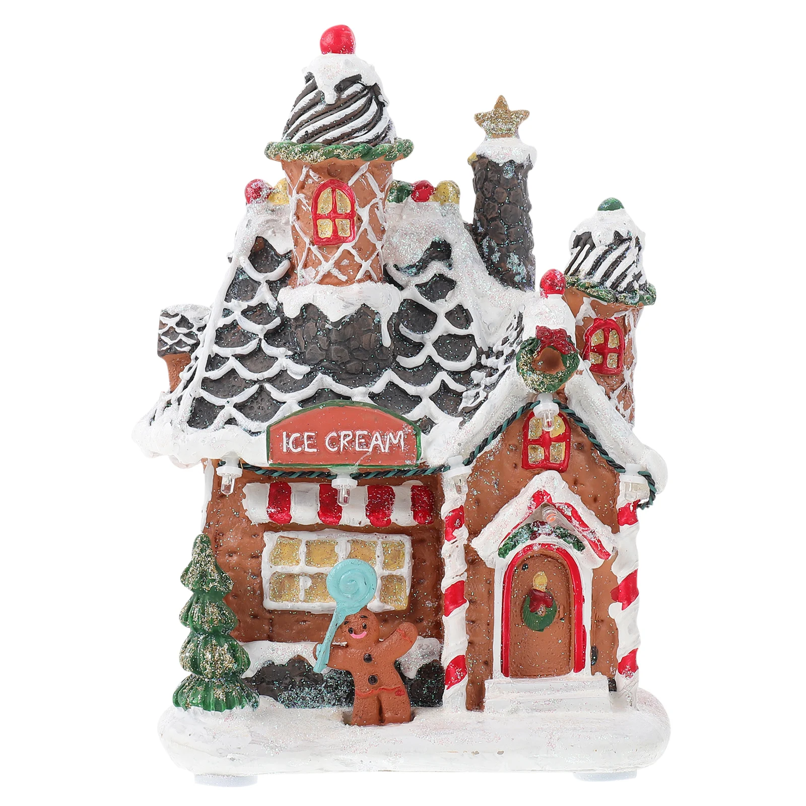 

Glowing Cookie House Xmas Decor Resin Miniatures Desktop Gifts Showcase Adornments Holiday Tabletop Decorations Christmas nament