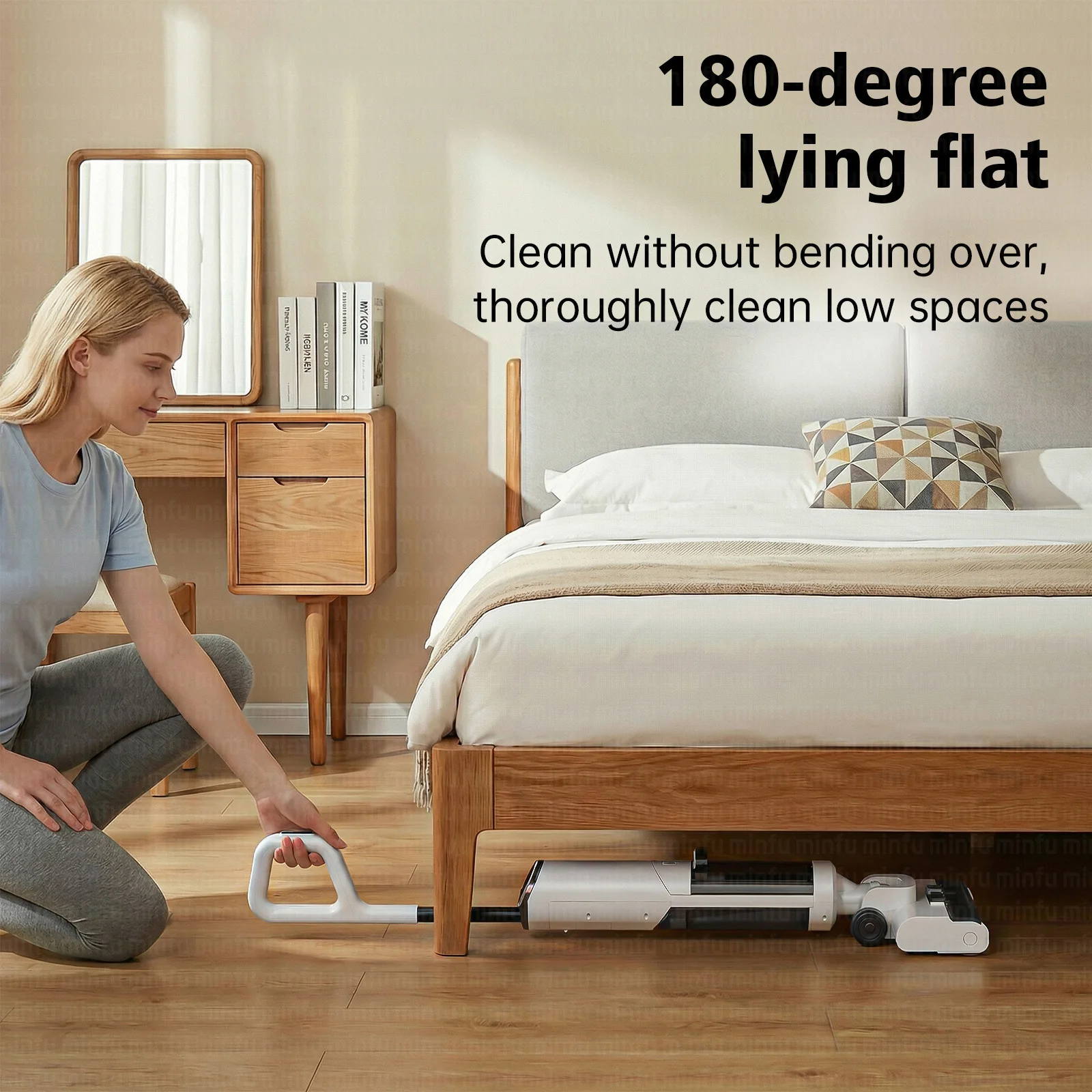 Wet and dry vacuum cleaner 20Kpa strong suction 180 degrees flat floor deep cleaning floor washing mop, suitable for family hote