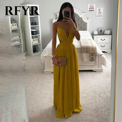 RFYR Simple Yellow Beach Formal Dresses Stain Pleat Party Dress For Wedding Sleeveless V-Neck Special Occasion Dress robe soirée