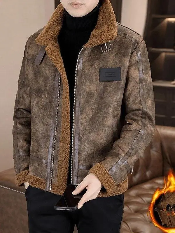 

Новая мужская кожаная куртка: зимняя, модная, в стиле ретро, с флисовой подкладкой, теплая, хлопковая, короткая, дышащая, для повседневной носки и делового стиля