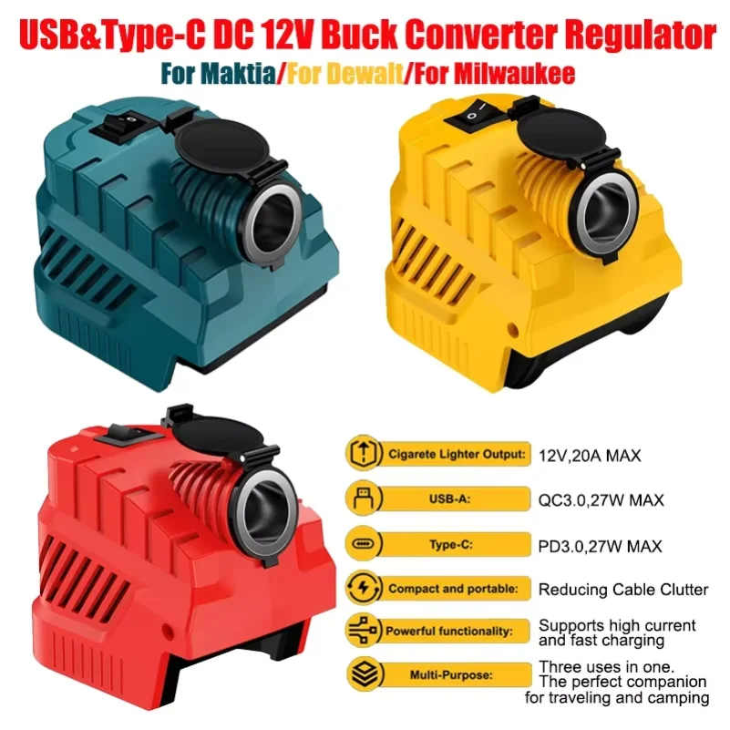 Step Down Converter For Makita DeWalt Milwaukee Bosch 18 20V Batteries USB Type C Ports 12V Regulated DIY Project