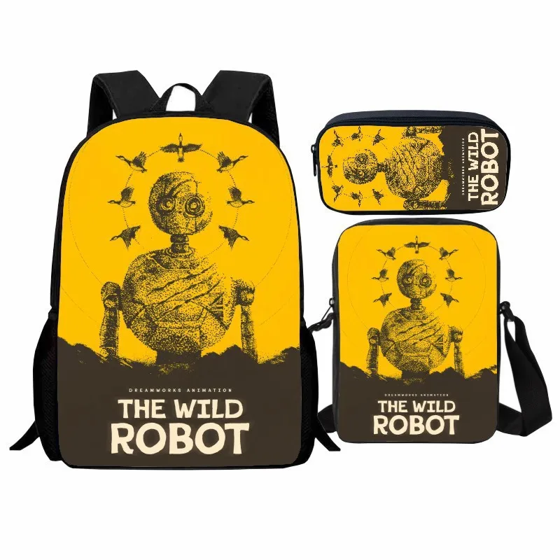 Zestaw 3-częściowy: Plecak szkolny z nadrukiem \"Dzikie Roboty Toalety\", torba na ramię z robotem dzikim.