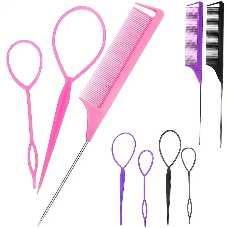 New 3pcs French Braid Tool Loop Elastic Hair Bands Remover Cutter Rat Tail Comb Metal Pin Tail Braiding Combs for Hair Styling