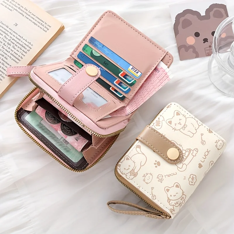 Women Wallet Coin Purse Printed Cute Bear Wallets Tri-Fold Snap Closure Student Short Card Card Holder Coin Purse Clutch ID Clip view 6