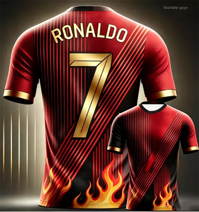 Men Summer Sport Daily Ronaldo Football T-shirt Short Sleeve Casual Sports Jersey Kids Boys Outdoor Street Workout Tops