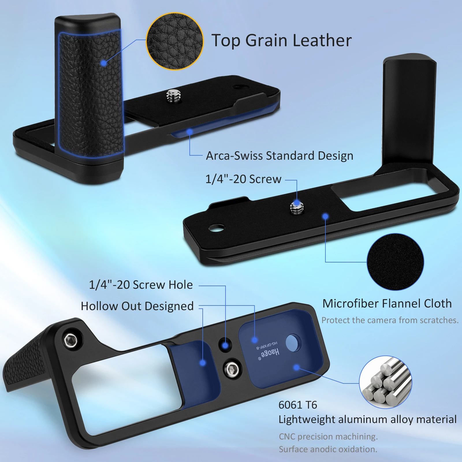 Haoge Handgriff für Fujifilm GFX100RF Kameragehäuse L-förmiger Griffhalter HG-GFXRF-B Schwarz mit Arca-Swiss Standardplatte – Detail 2