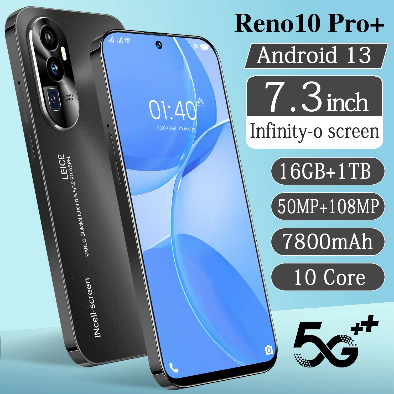 2025 New Smartphone 5G Reno10 Pro+ 7.3-inch Android 12 Snapdragon 8 Gen2 10core Dual SIM Phone 7800mAh Unlocking Mobile Phones