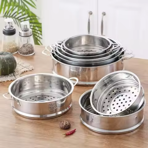 304 Stainless Steel Steamer Basket 16-32cm Thickened Pot Steaming Grid Thicken Strainer Safe Material Drain Basket Home Cooking