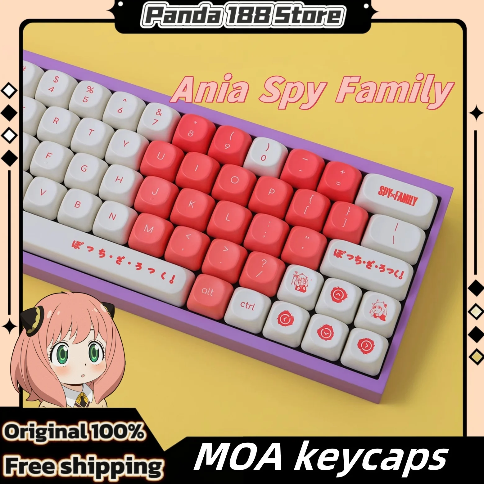 Ania Spy Family Themed Keycaps 129 Keys Moa Cherry Profile Pbt Thermal Sublimation Mechanical Keyboard Anime Peripheral Keycaps