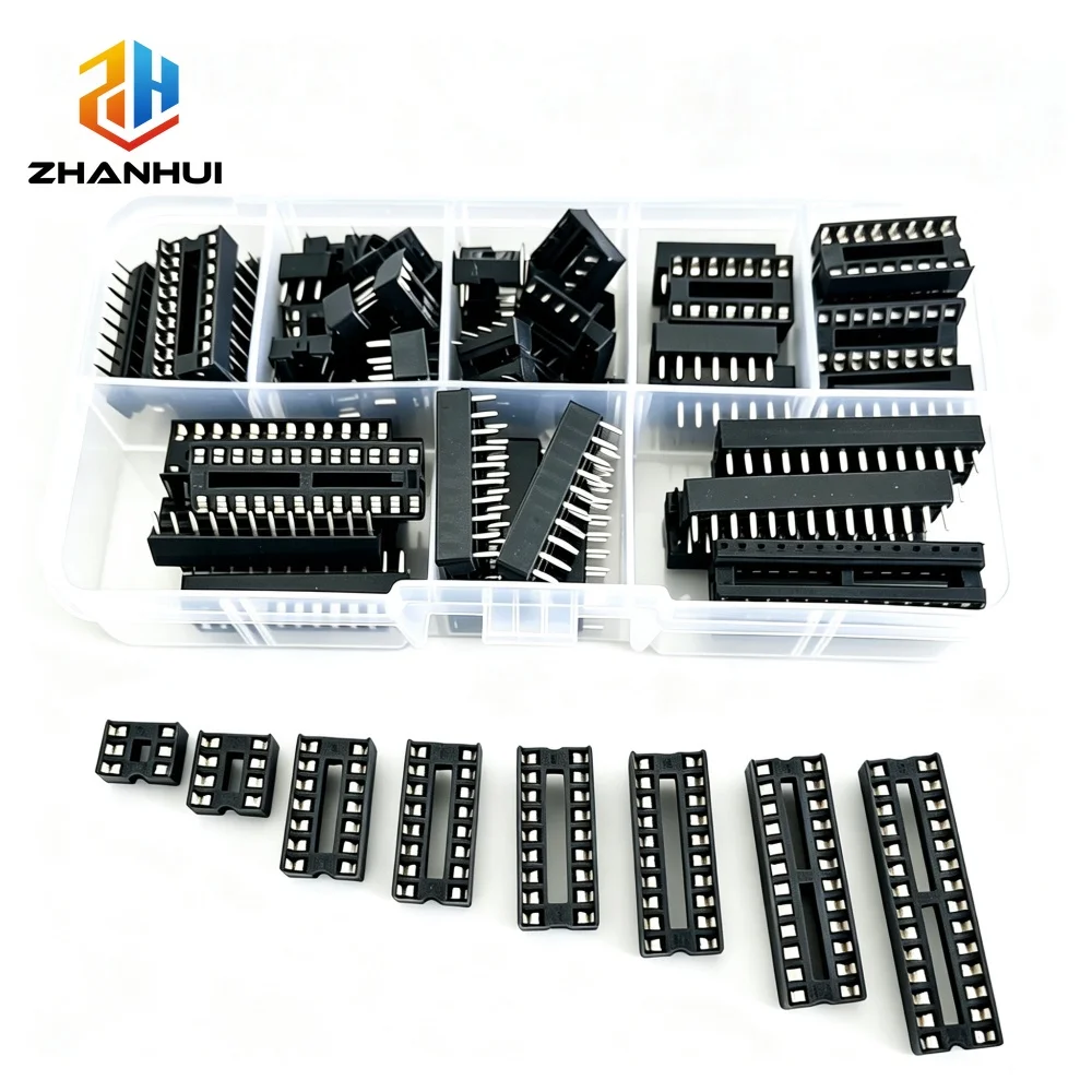 66PCS/lot DIP IC Sockets Adaptor Solder Type Socket Kit 6 8 14 16 18 20 24 28 Pin DIP-6 DIP-8 DIP-14 DIP28 IC Connector with Box