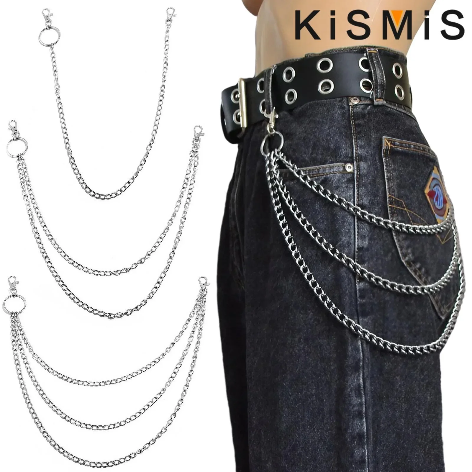 KISMIS 1PC Punk Street keychain trousers pants chain Multi Layer Men chain Wallet Belt Chains Hipster Keyring Hip Hop Jewelry