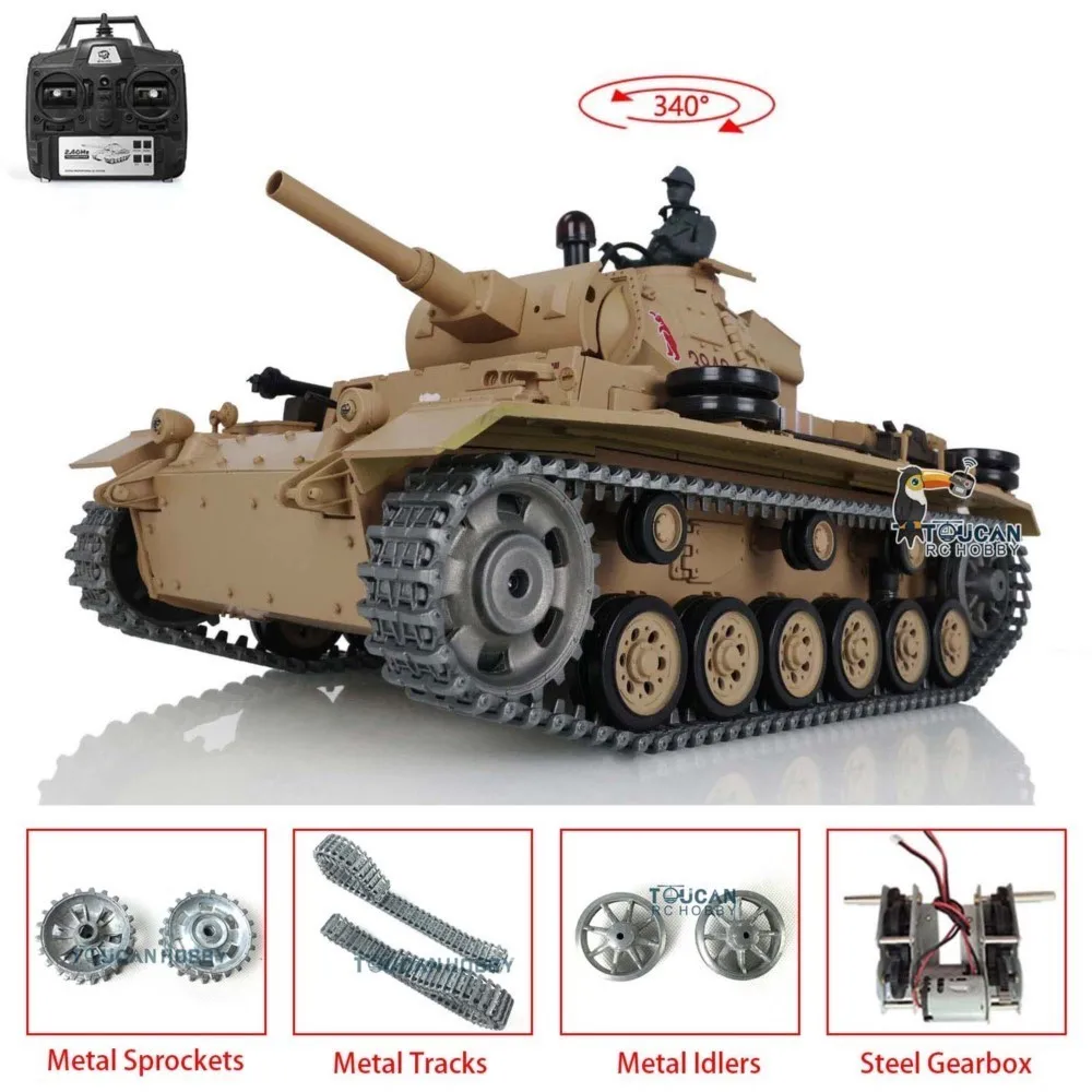 Heng Long 1/16 Scale 7.0 Verbesserter deutscher Panzer III H RTR RC Kampfpanzer 3849 Metallketten Funksteuerung Panzer Auto Geschenk TH17366