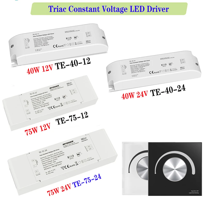 

Skydance LED Triac Dimming Driver 40W 75W 12V 24V Constant Voltage PWM Digital Dimmable Single color LED strip Dimming