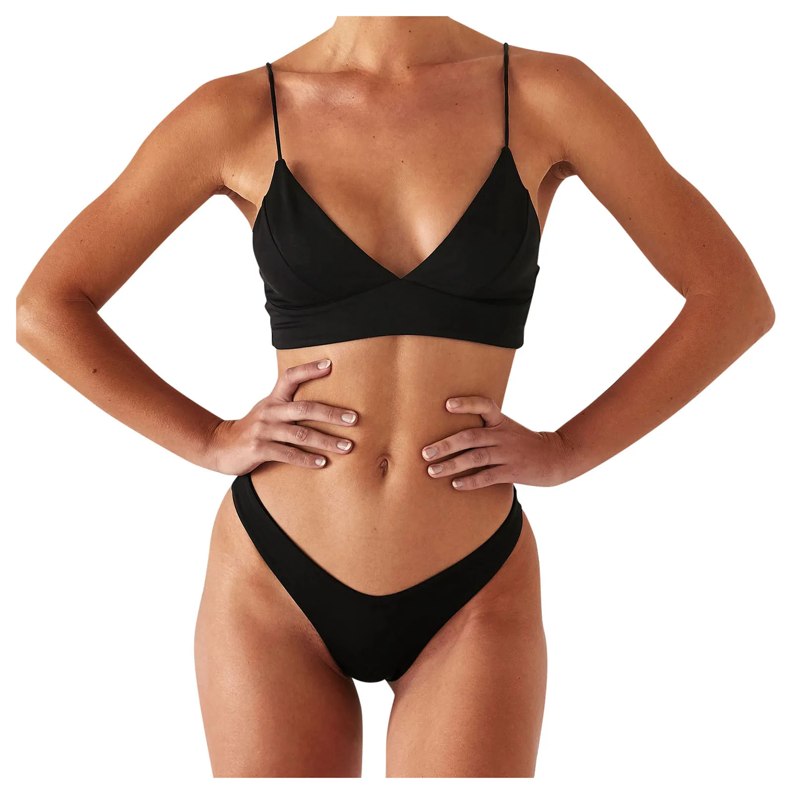 Women's Solid Color Sexy Push Up High Cut  Bikini Set Two Piece Low Waist Fashion Swimming Set With Chest Pad No Steel Ring