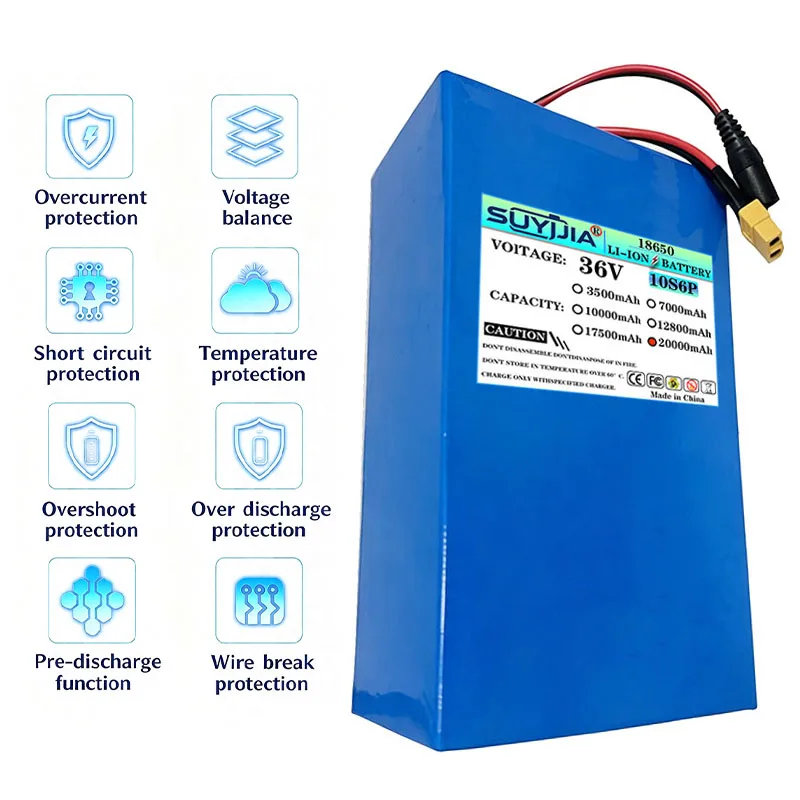 High capacity 10S6P 36V 20000mAh18650 rechargeable lithium-ion battery with built-in BMS suitable for electric scooter batteries