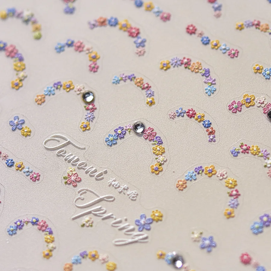 Adesivi per unghie con stringa di fiori colorati 5D decalcomanie per fiori primaverili in rilievo di alta qualità adesivo artistico creativo per decorazioni per unghie