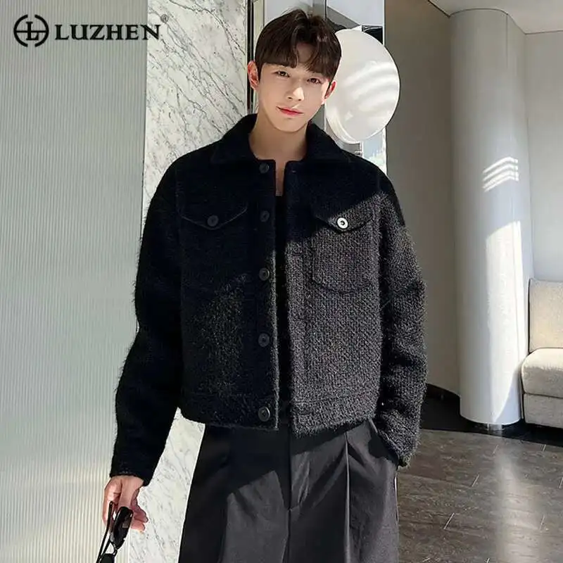 

LUZHEN весенние новые стильные элегантные дизайнерские короткие вязаные куртки корейская одежда мужское повседневное пальто высокого качества 2025 B880ef