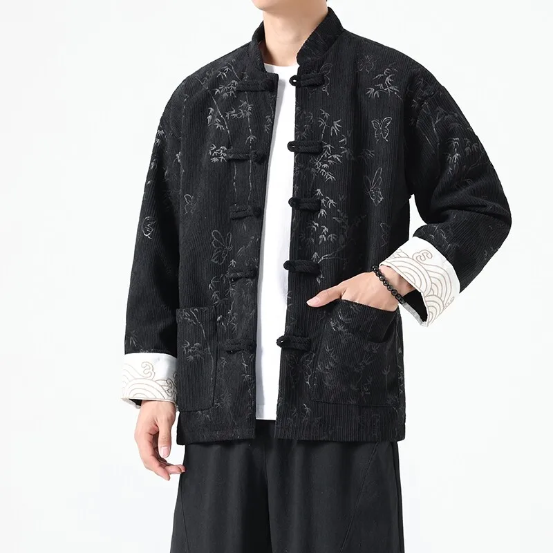 2024 Men Embroidered Tops Men Chinese Traditional Red Jackets Male Corduroy Tang Suit Men Long Sleeve Festival New Year Jacket