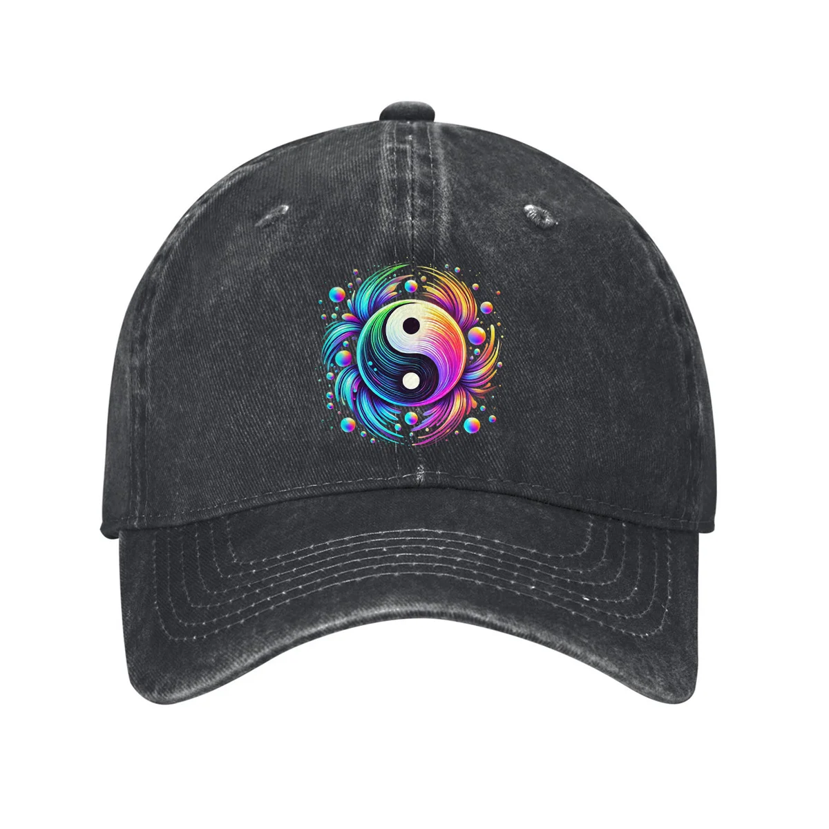 Colorful Psychedelic Yin Yang Baseball Cap Washed Denim Adjustable Dad Hat for Men Women