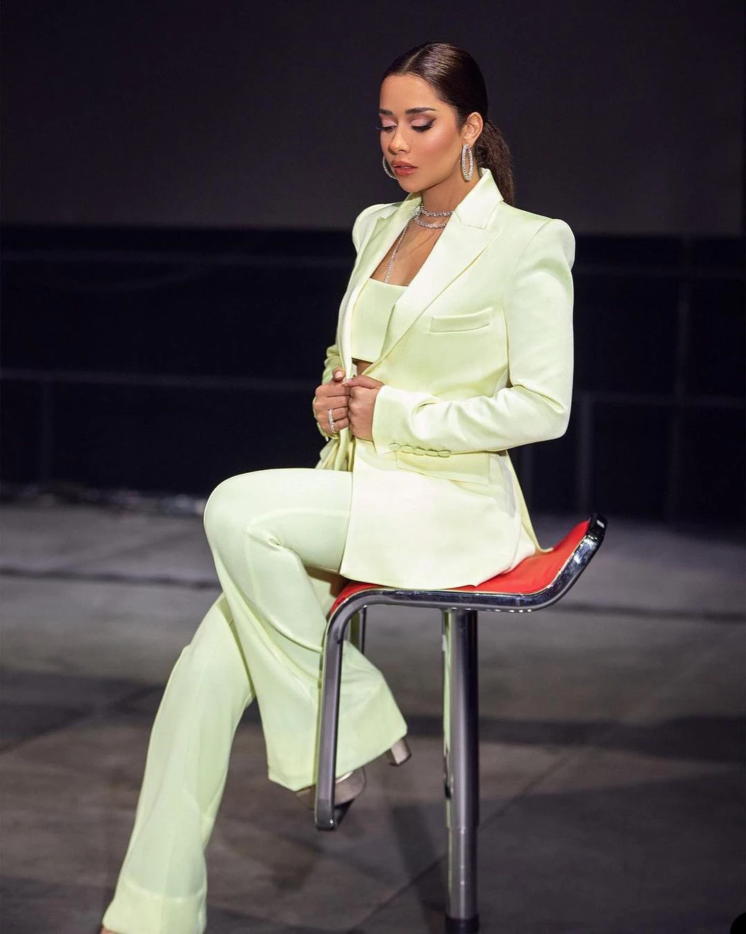 Light Green Women Blazer Suits 2 Pieces Peaked Lapel Pocket Jacket Flare Pants One Button Fashion Party Casual Set