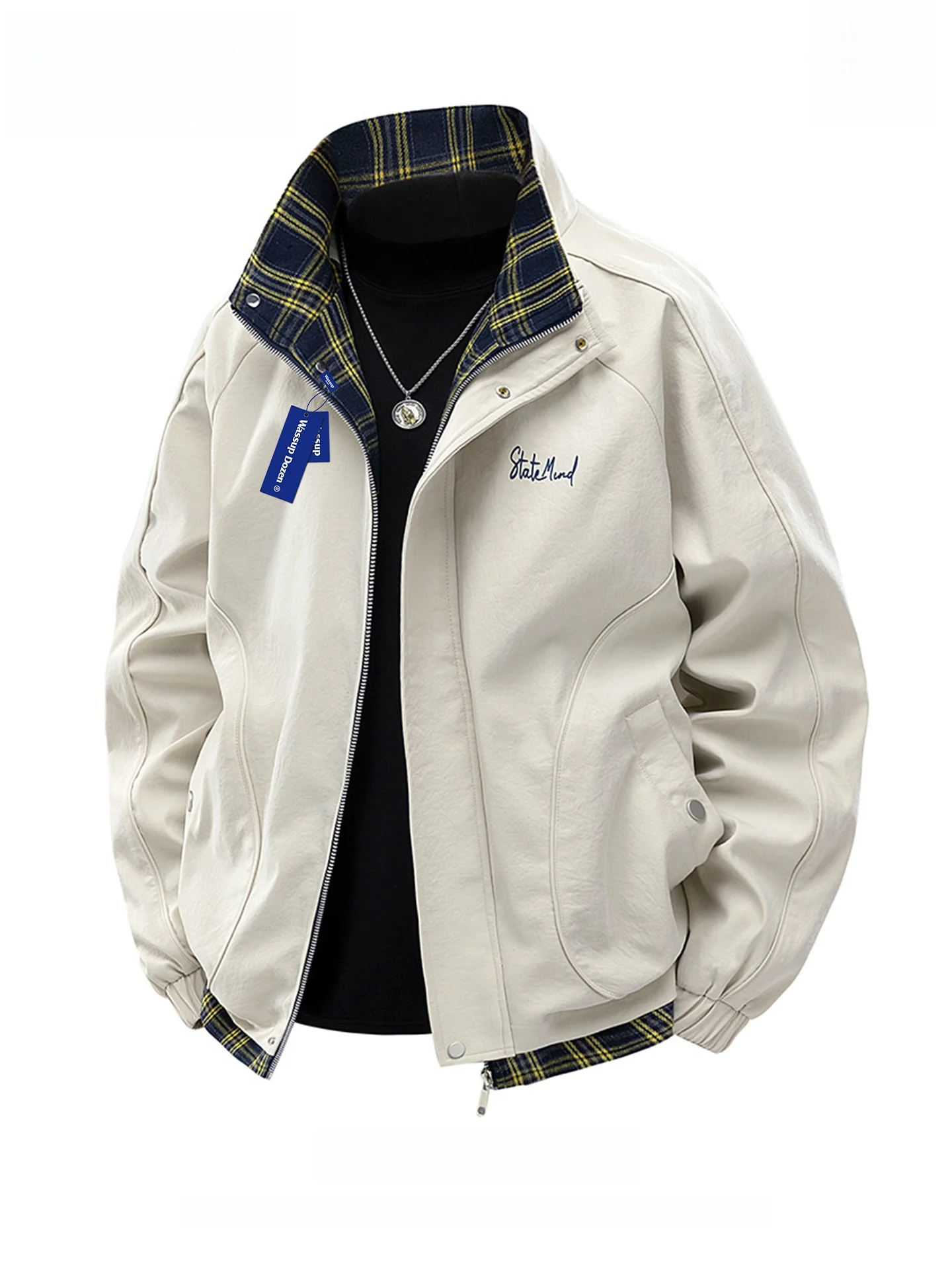 

Wassup Dozen модная Гонконгская свободная посадка на молнии с воротником-стойкой, мужская верхняя одежда Jaet, повседневная молодежная одежда из полиэфирного волокна