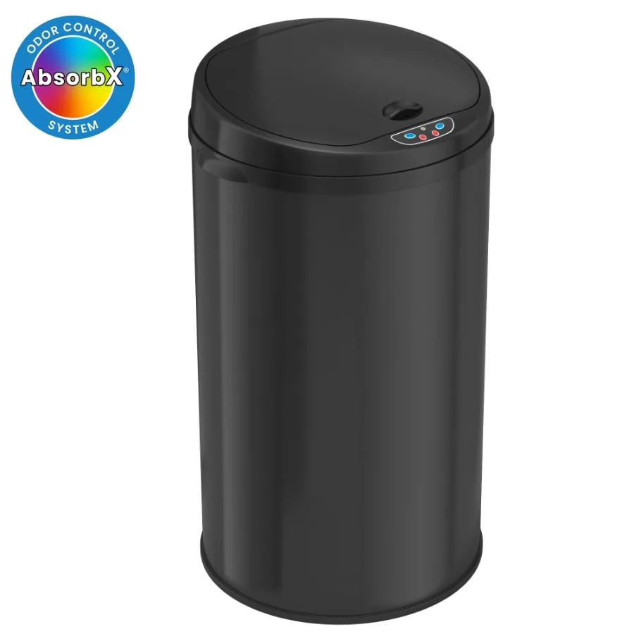 

8 Gallon Round Sensor Trash Can with Deodorizer, Matte Black Stainless Steel, Touchless Automatic Lid for Kitchen Bathroom Use