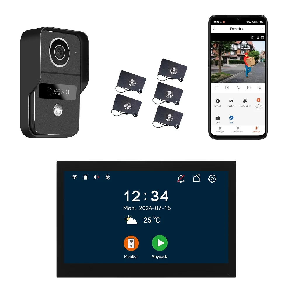 1セット2線式インターホン ドアベル 7/10インチIPSタッチパネル ワイヤレス2.4G WiFi Tuya Smart Lifeアプリ プッシュメッセージ 2MPビデオドアホン