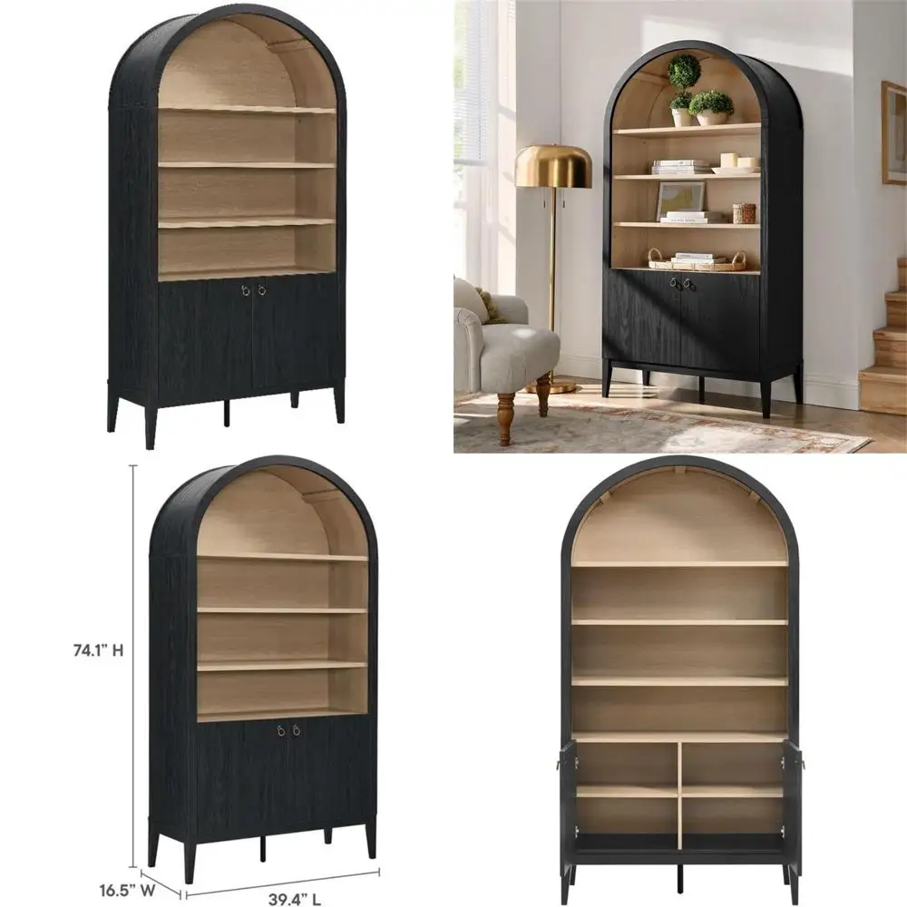 رف كتب حديث مع خزانة عرض باللون الأسود لديكور المنزل المعاصر #1