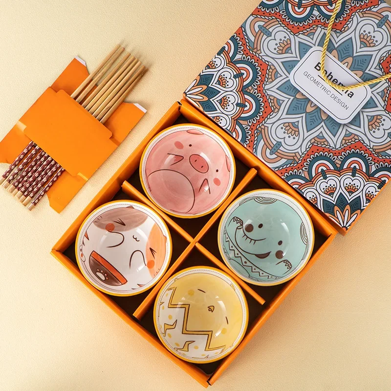 Cartoon animal Japanese tableware, tableware and chopsticks set,derglaze ceramic bowl