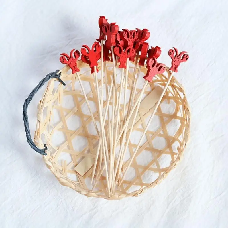 100Pcs 12cm Crab Shell Bamboo Cocktail Picks Fruit Cupcake Appetizer Toppers Hawaiian Summer Beach Party Supplies