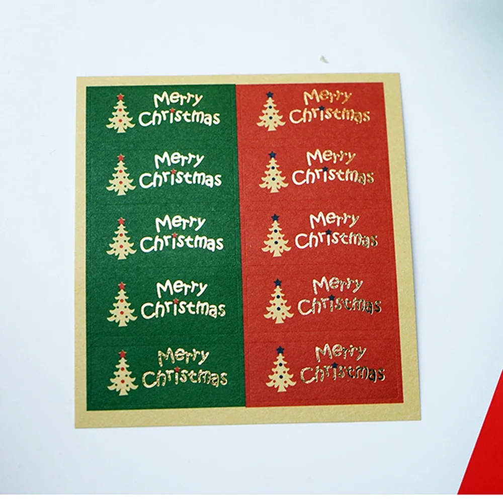 10 Sheets Rectangle Christmas Tree Sticker DIY Scrapbooking Party Envelope Gift Packaging Seal Stickers Stationery