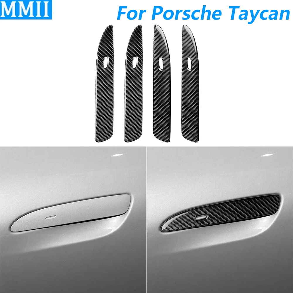 For Porsche Taycan 2019-2026 Carbon Fiber External Door Handle Switch Panel Cover Decorative Car Accessories Decoration Sticker