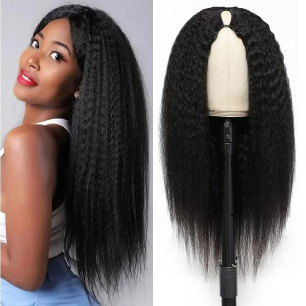 Kinky Straight V Part Wigs Human Hair For Women No Leave Out Upgrade U Part Wig No Glue Yaki Straight Full Head Clip in Half Wig