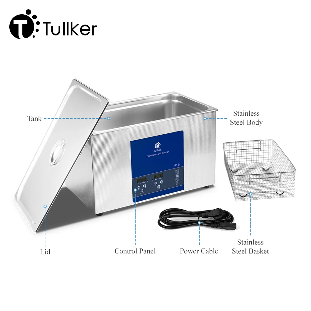 Tullker T-100S 30L Ultrasonic Engine Cylinder Cleaner Bicycle Chain Air Filter Remove Oil Rust  Ultra Sonic Clean Bath