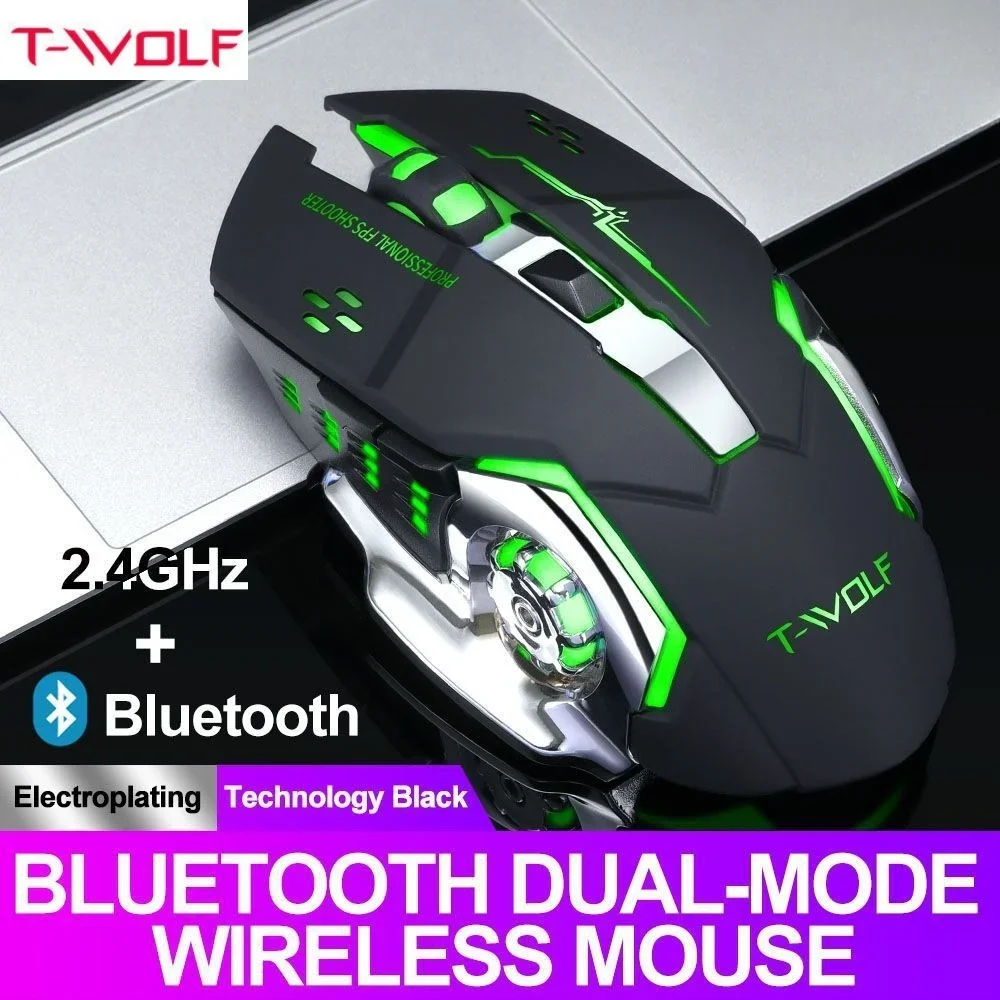 T-WOLF Wireless Bluetooth Mouse Rechargeable Silent Glowing Gaming Mouse Ergonomic Mice for Laptop PC Office Gamer