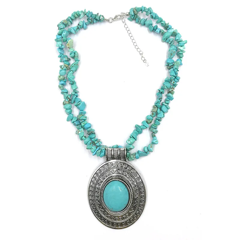 2023 New Vintage Ethnic Necklace Fashion Jewelry Hot Popular Retro Bohemia Style Multilayer Beads Chain Stone Pendant Necklace