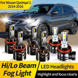 2PCS For Nissan Qashqai 2 2014 2015 2016 H7 LED Headlights Bulbs Super Bright CSP 6000k White H11 Auto High Low Beam Fog Lamp