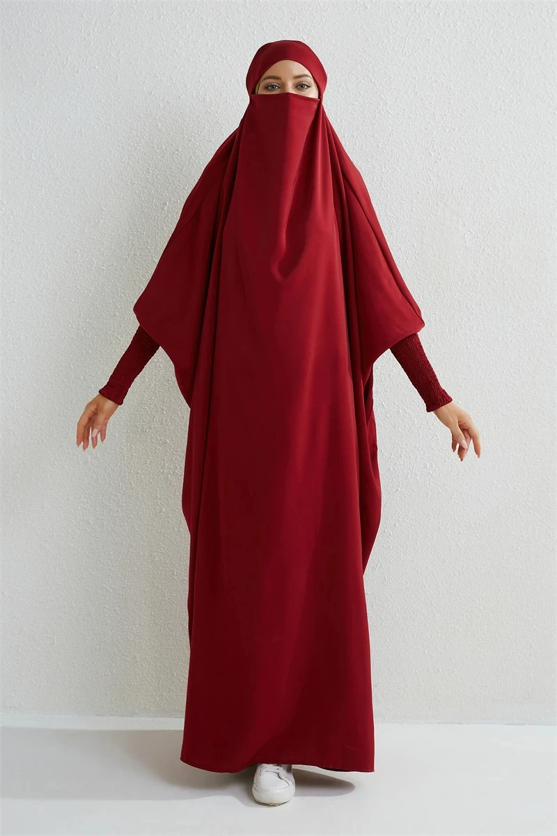 Abaya musulmane à capuche et manches smocks pour femmes, robe de prière une pièce, vêtements islamiques, Jilbab, dubaï, saoudien, noir, modestie