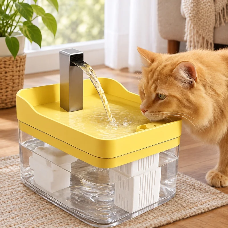 Clear Acrylic Pet Water Dispenser Featuring Continuous Circulation, Self-Cleaning System, and Overheat Safety Cut-Off