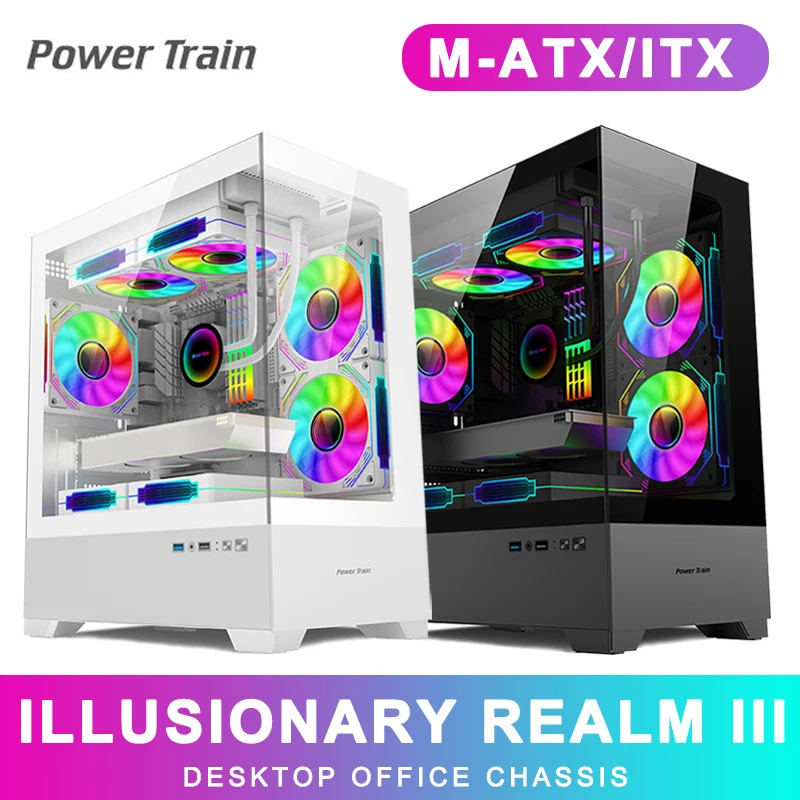 Power Train Illusionary Realm III Computer Case M-ATX/ITX Desktop Game Chassis ATX Power Supply SupportSide Transparent PC Case