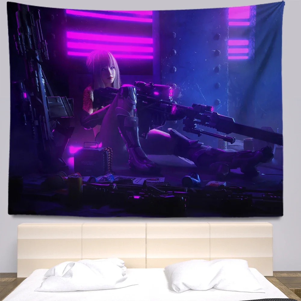 Cyberpunk Anime Tapestry Aesthetic Room Decor Fabric Wall Hanging Boho Wall Tapestry Home Decor