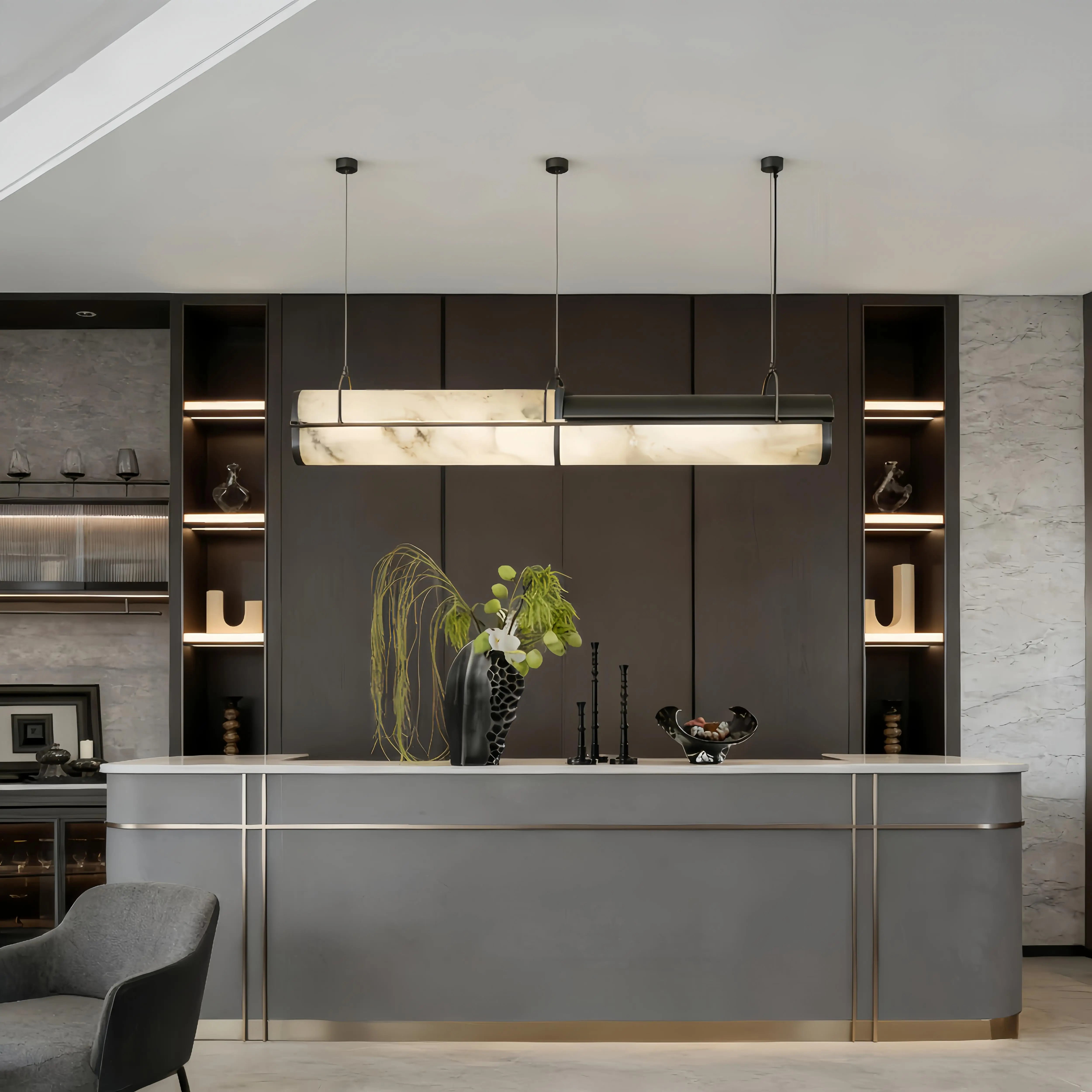 Modern Linear Faux Alabaster Led Pendant Light Luxury Designer Chandelier For Dinnging Room Restaurant Hotel Villa Room Decor