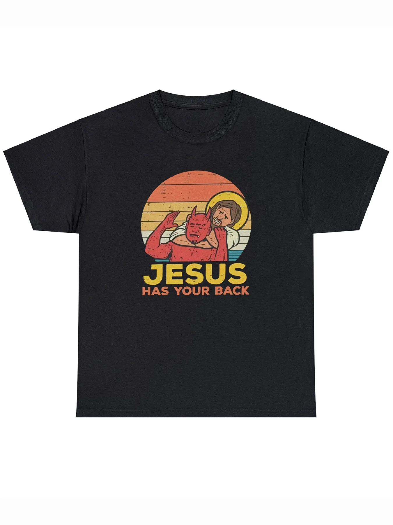 تي شيرت كاجوال برسومات للرجال - تصميم "Jesus Has Your Back"، تي شيرت قطني مريح بأكمام قصيرة للصيف،
