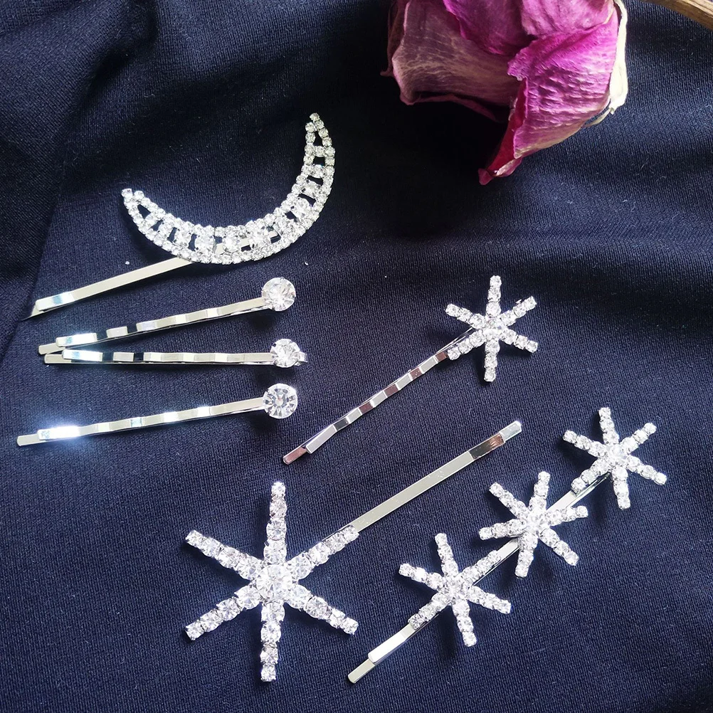 

7 шт., заколки для волос в форме луны и звезды с блестящими кристаллами, уникальный дизайн, заколка в стиле ретро, ​​подходит для различных причесок, женская заколка для волос